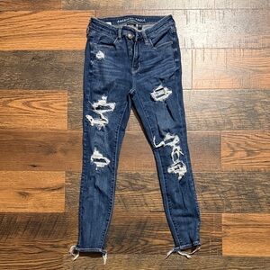 American Eagle Outfitters Women's Ripped Dark Blue Skinny Jeans